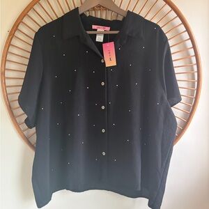 Paper Doll Black Button-Down Shirt with Stud Accents